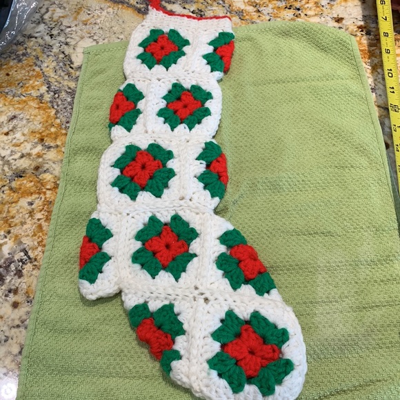 Vintage Crocheted Christmas Stocking Granny Square - Picture 3 of 4